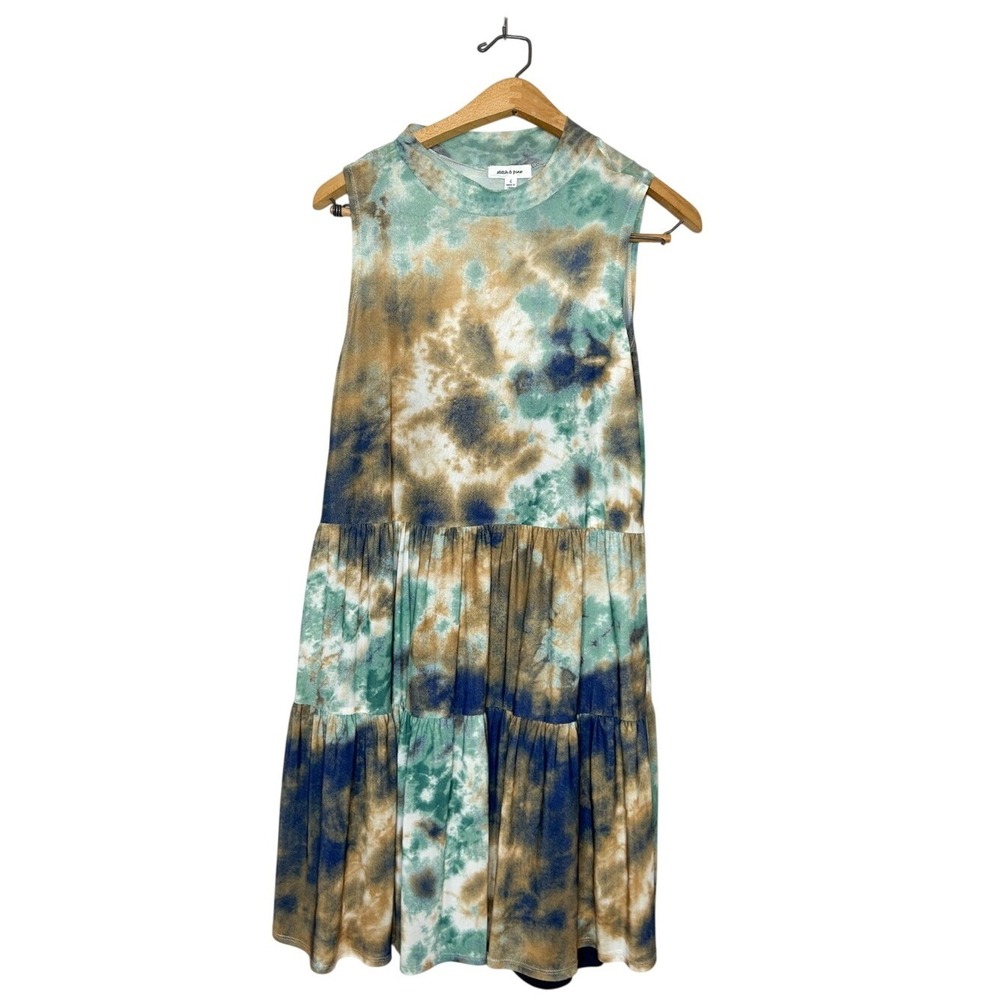 Stitch & Pine‎ Sleeveless Tie Dye Tiered Mini Dress Large L